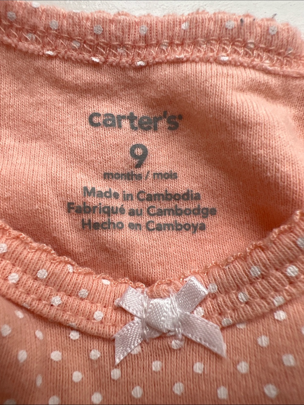 Carter's Peach Polka-Dot Short Sleeve Baby One-Piece - Picture 2 of 4
